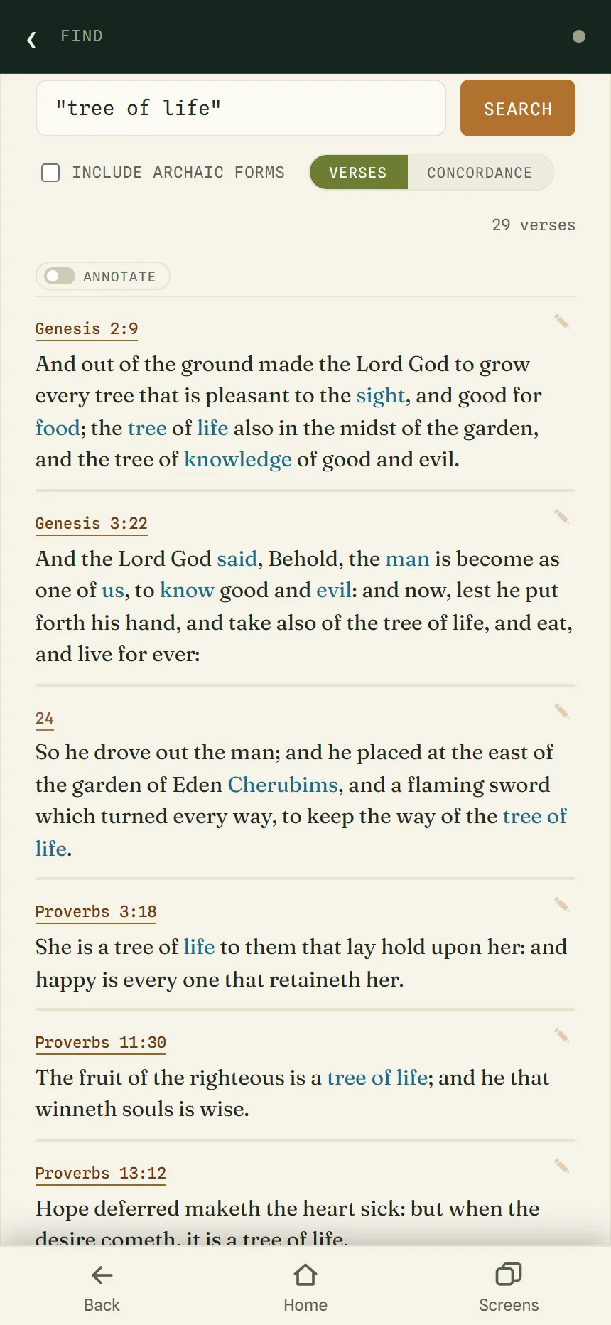 Search results for "tree of life" showing 29 verses, starting with Genesis 2:9.