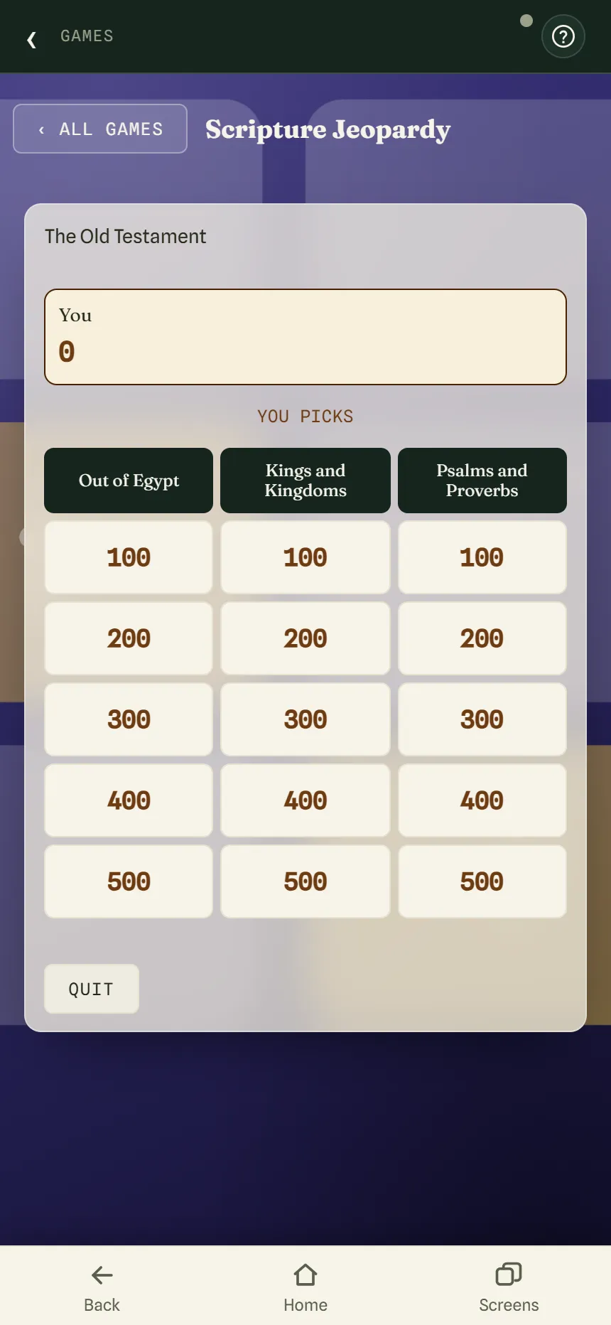 A scripture game board