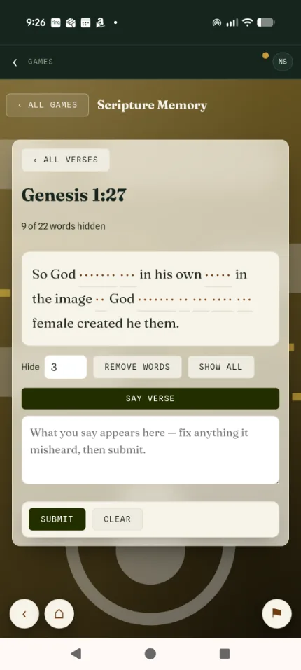 Say the verse; it marks what you missed